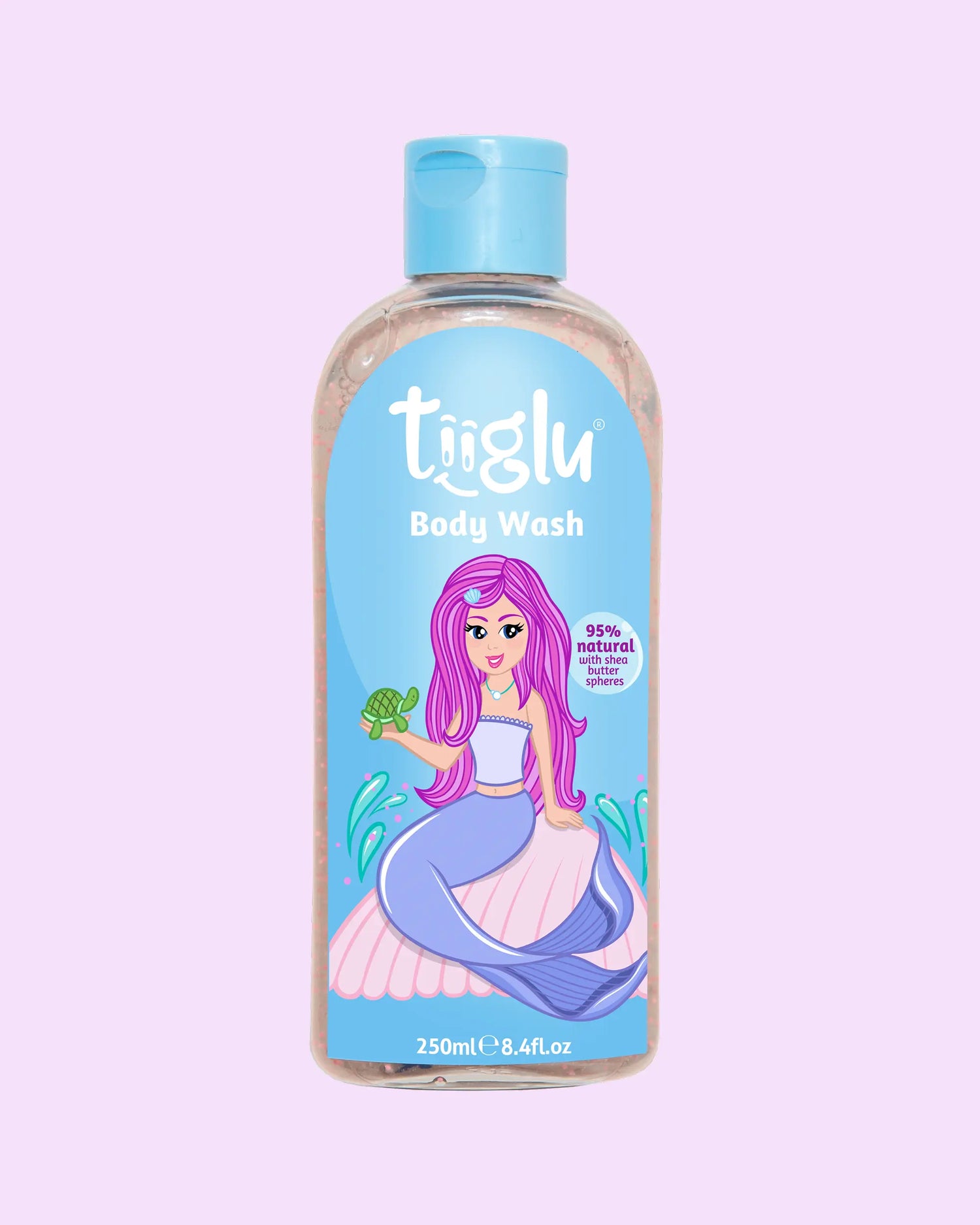 Tiiglu® Kids Mermaid Body Wash (250ml) with a pink-haired mermaid on a light blue label, &