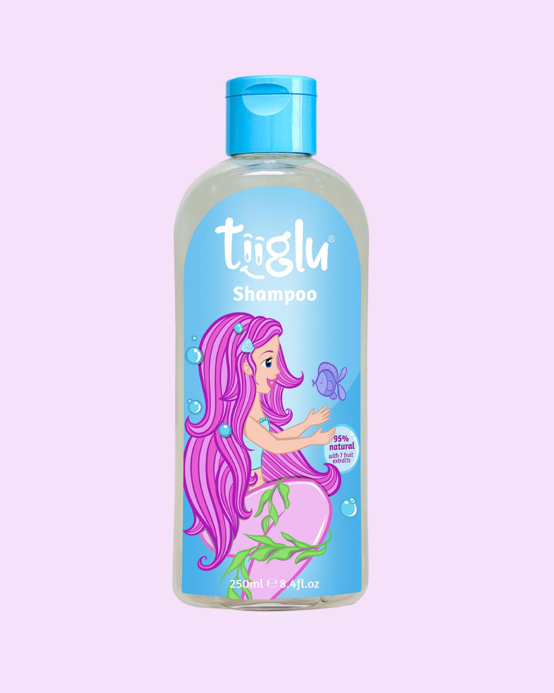 Tiiglu® Kids Mermaid Shampoo (250ml) with a pink-haired mermaid on a light blue label, &
