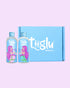 Tiiglu® Mermaid Shine Gift Set: A magical duo for kids featuring a pink-haired mermaid—Mermaid Shampoo (95% natural) and Conditioner (97% natural). Vegan, cruelty-free, in eco-friendly packaging, presented in a blue Tiiglu® gift box.